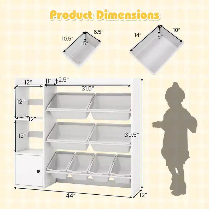 Libreria Porta Giocattoli per Bambini con 8 Contenitori – Organizzatore in Legno per Camerette