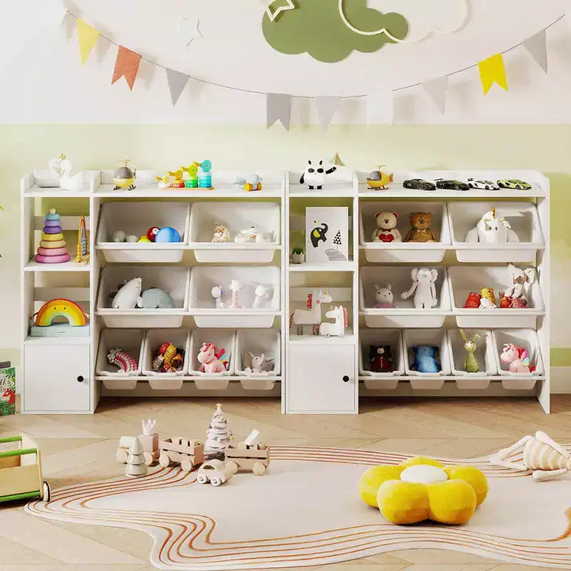 Libreria Porta Giocattoli per Bambini con 8 Contenitori – Organizzatore in Legno per Camerette