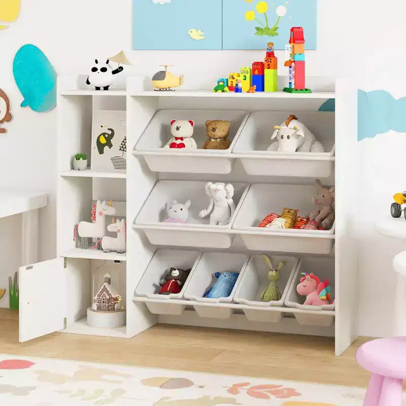 Libreria Porta Giocattoli per Bambini con 8 Contenitori – Organizzatore in Legno per Camerette