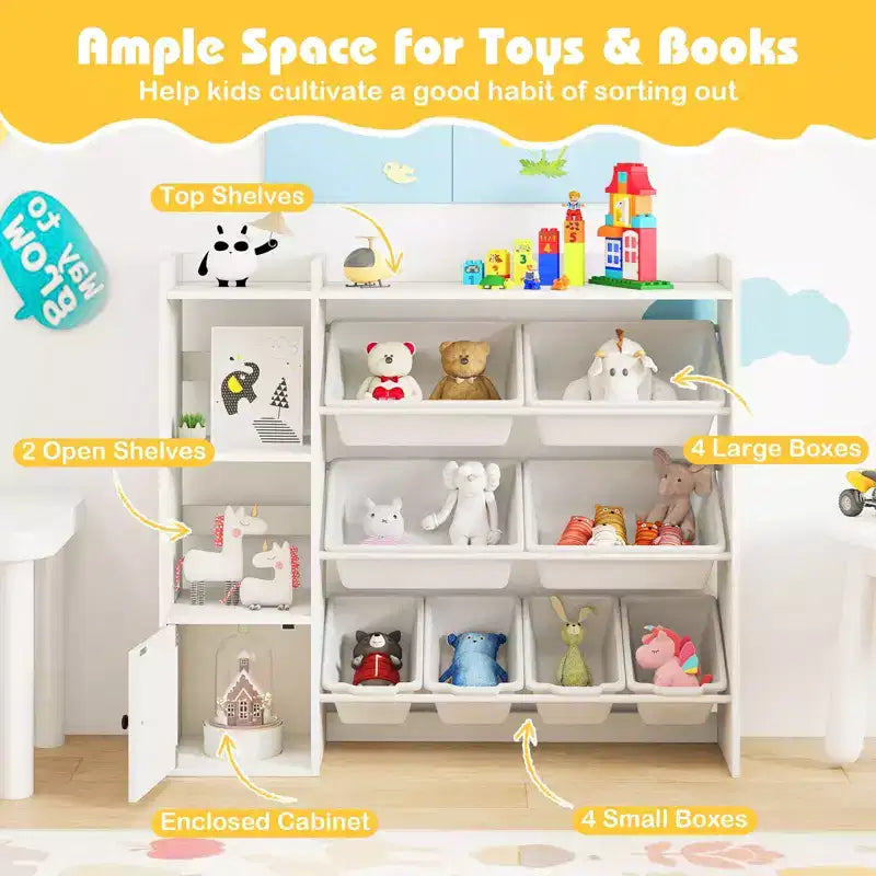 Libreria Porta Giocattoli per Bambini con 8 Contenitori – Organizzatore in Legno per Camerette