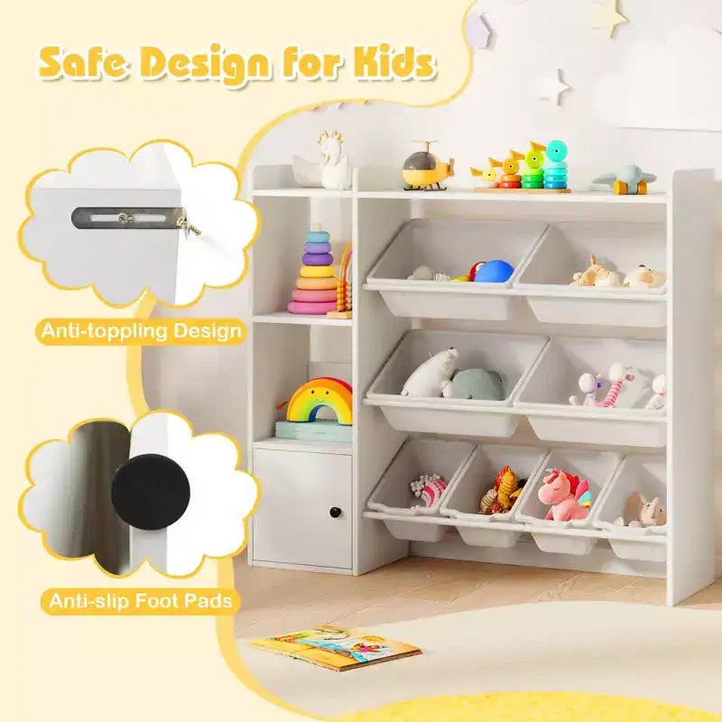 Libreria Porta Giocattoli per Bambini con 8 Contenitori – Organizzatore in Legno per Camerette