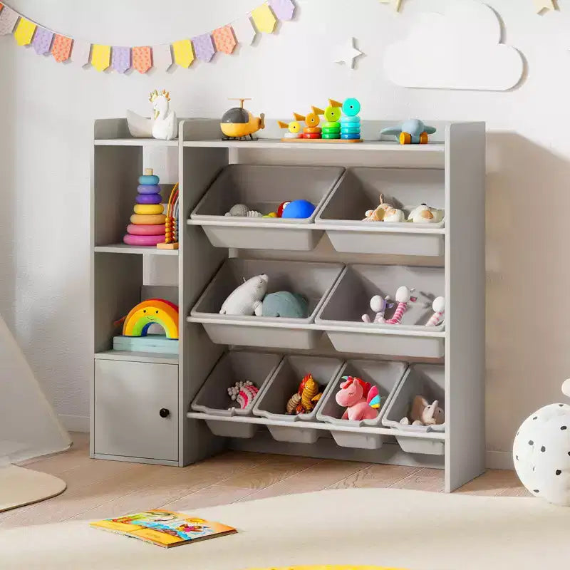 Libreria Porta Giocattoli per Bambini con 8 Contenitori – Organizzatore in Legno per Camerette