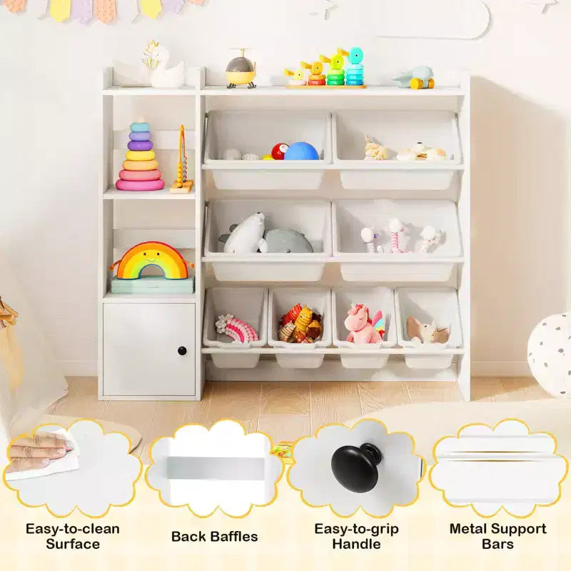 Libreria Porta Giocattoli per Bambini con 8 Contenitori – Organizzatore in Legno per Camerette
