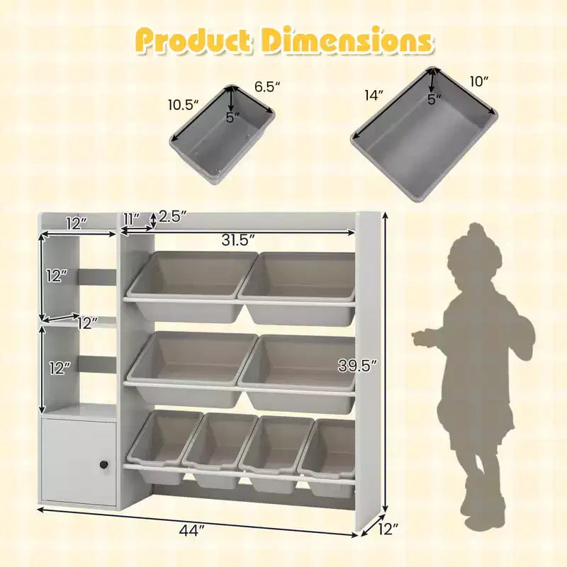 Libreria Porta Giocattoli per Bambini con 8 Contenitori – Organizzatore in Legno per Camerette