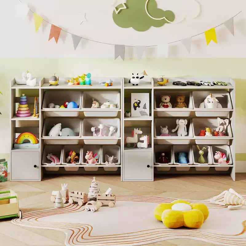 Libreria Porta Giocattoli per Bambini con 8 Contenitori – Organizzatore in Legno per Camerette