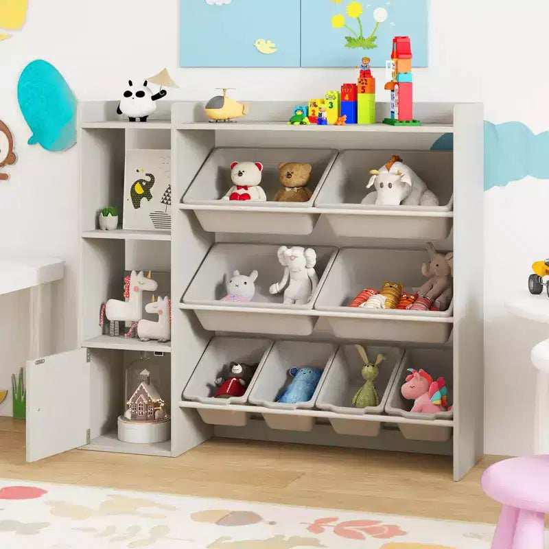 Libreria Porta Giocattoli per Bambini con 8 Contenitori – Organizzatore in Legno per Camerette