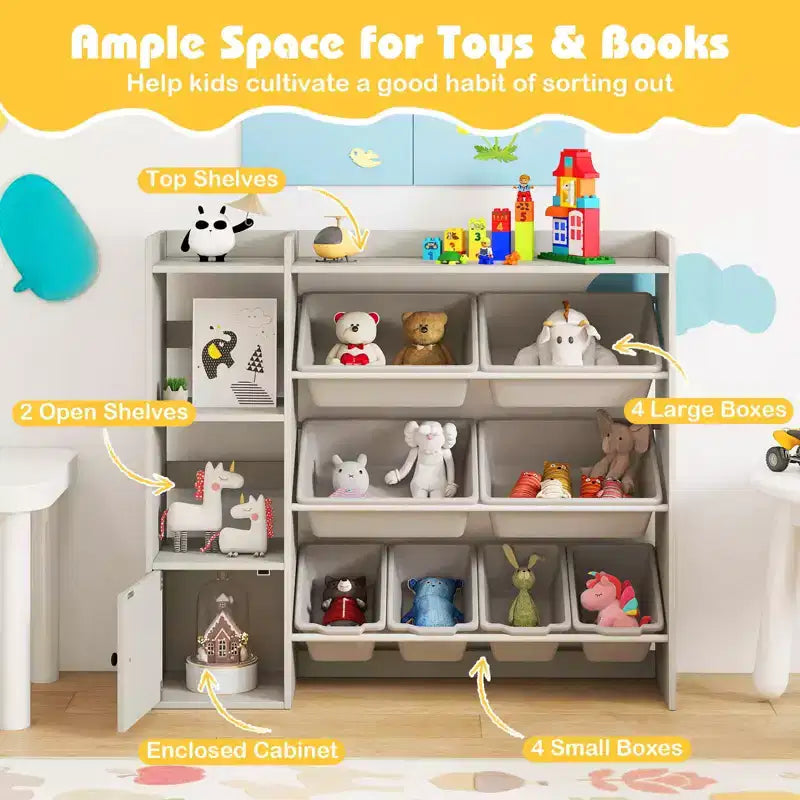Libreria Porta Giocattoli per Bambini con 8 Contenitori – Organizzatore in Legno per Camerette