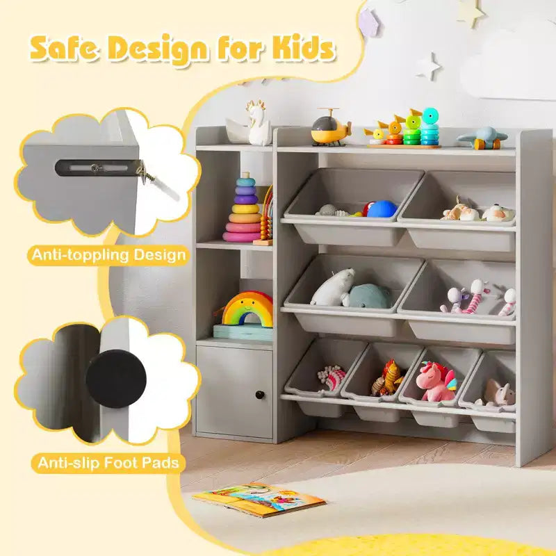 Libreria Porta Giocattoli per Bambini con 8 Contenitori – Organizzatore in Legno per Camerette
