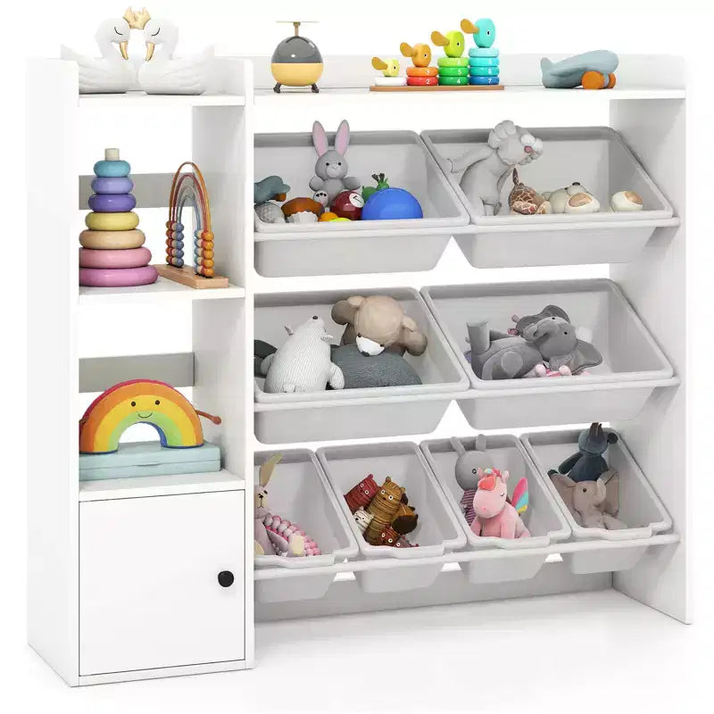Libreria Porta Giocattoli per Bambini con 8 Contenitori – Organizzatore in Legno per Camerette