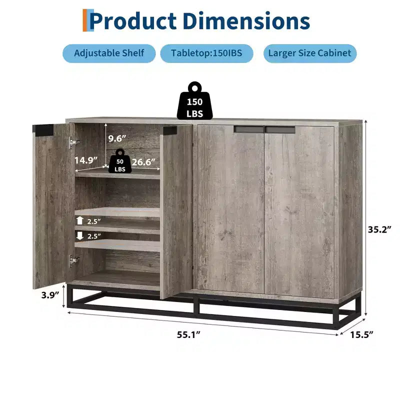 Credenza a 4 ante con ripiani regolabili