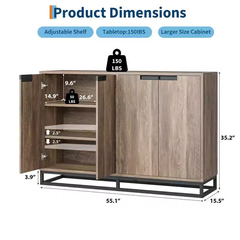 Credenza a 4 ante con ripiani regolabili
