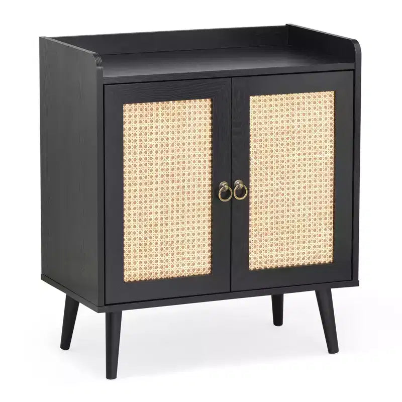 Credenza a Buffet con Ante in Rattan – Nera
