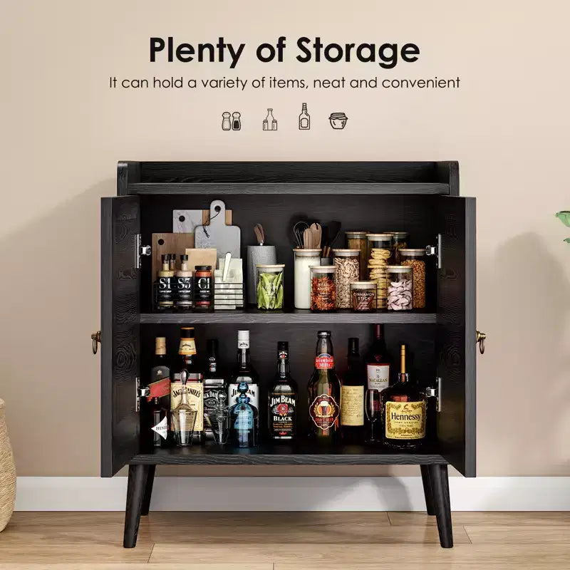 Credenza a Buffet con Ante in Rattan – Nera