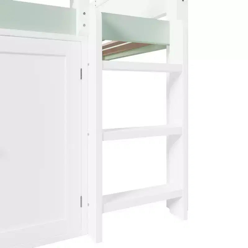 Letto a soppalco a grandezza naturale con tetto a baldacchino e armadio contenitore