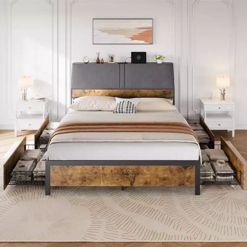Struttura Letto Imbottita con Contenitore e Testiera