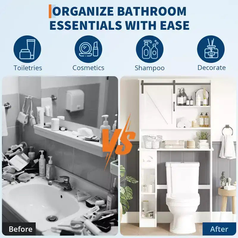Mobiletto portaoggetti sopra il WC con anta scorrevole stile fienile