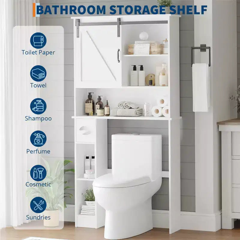 Mobiletto portaoggetti sopra il WC con anta scorrevole stile fienile