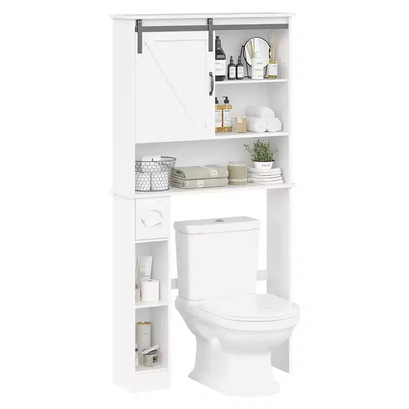 Mobiletto portaoggetti sopra il WC con anta scorrevole stile fienile