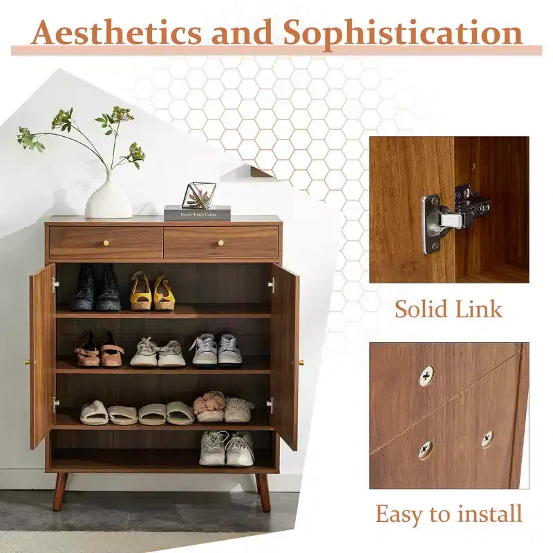 Scarpiera in rattan Mid-Century con ante e cassetti