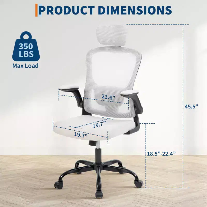 Sedia da ufficio ergonomica in rete con braccioli ribaltabili