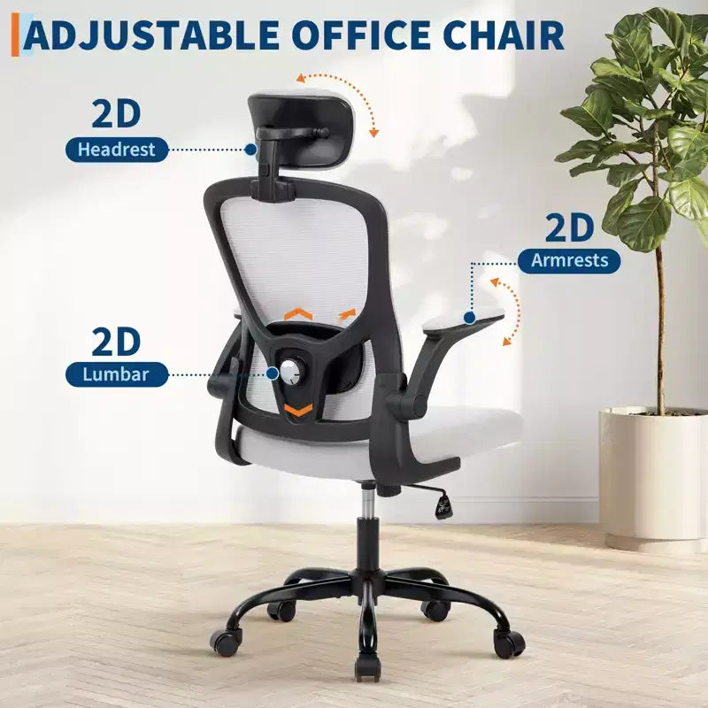 Sedia da ufficio ergonomica in rete con braccioli ribaltabili