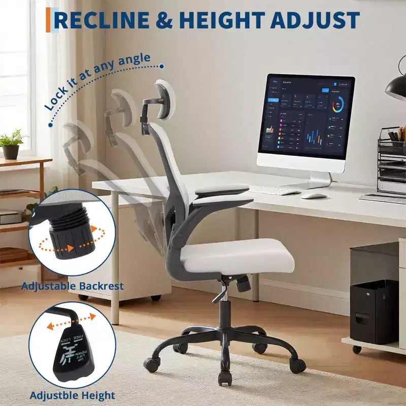 Sedia da ufficio ergonomica in rete con braccioli ribaltabili
