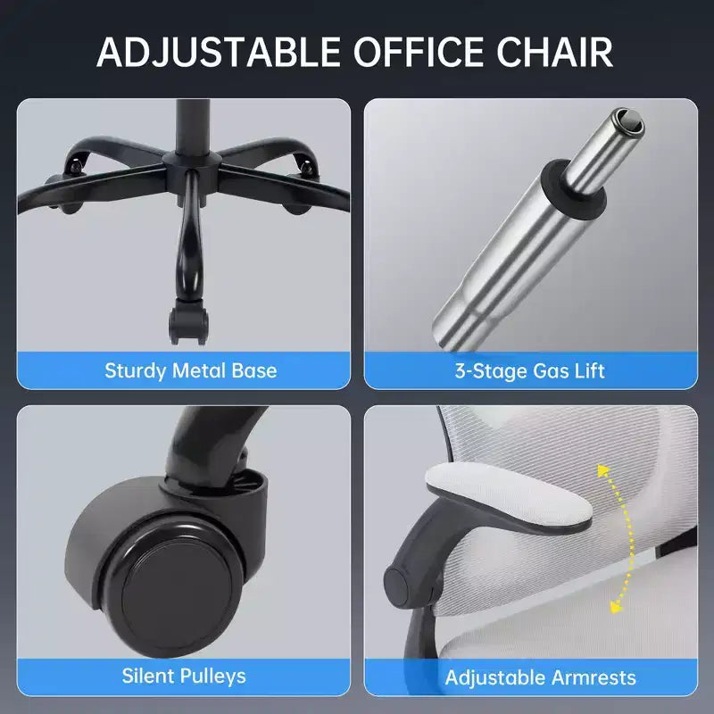Sedia da ufficio ergonomica in rete con braccioli ribaltabili