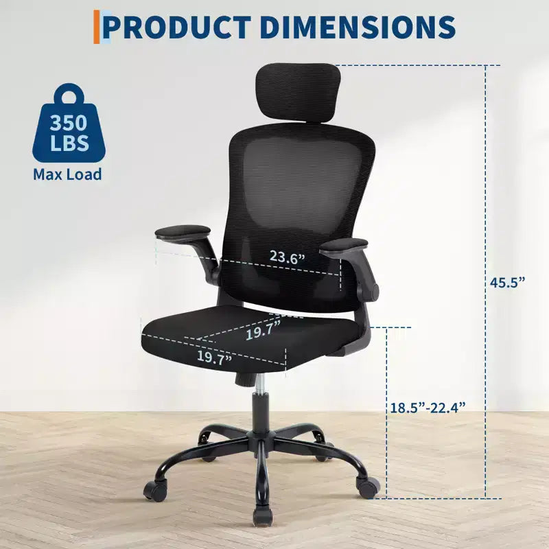 Sedia da ufficio ergonomica in rete con braccioli ribaltabili