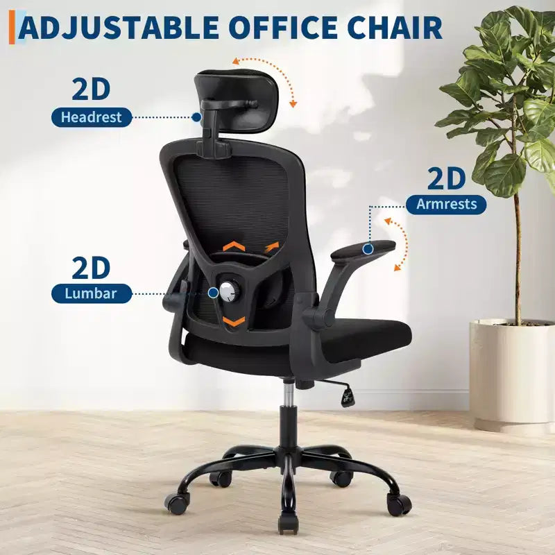 Sedia da ufficio ergonomica in rete con braccioli ribaltabili