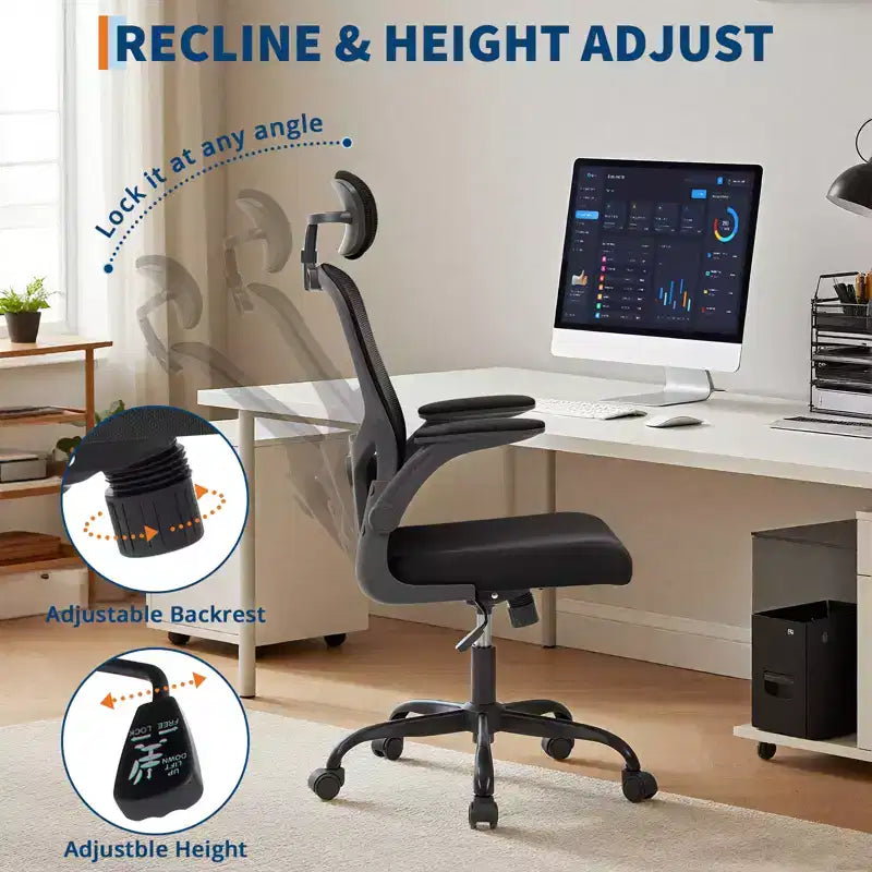 Sedia da ufficio ergonomica in rete con braccioli ribaltabili