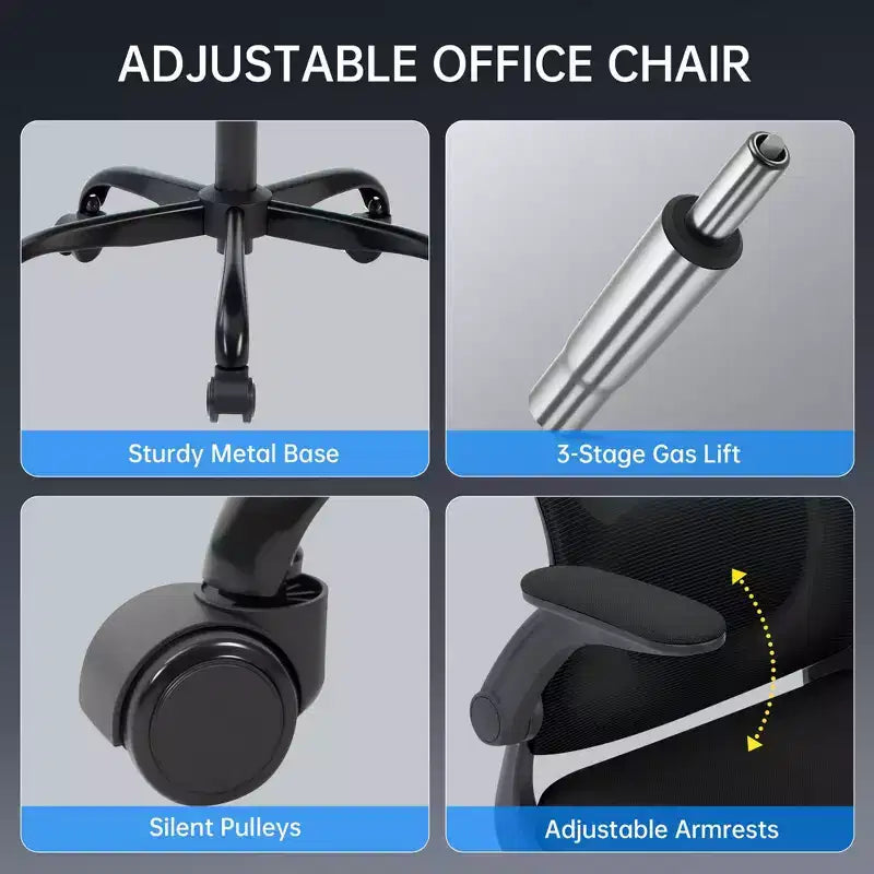 Sedia da ufficio ergonomica in rete con braccioli ribaltabili