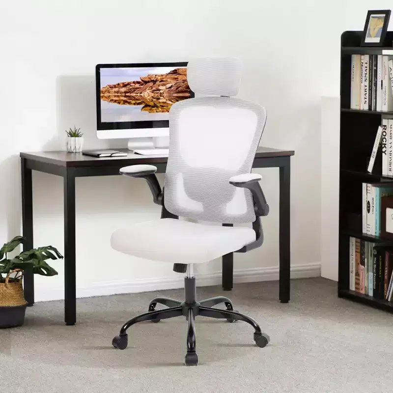 Sedia da ufficio ergonomica in rete con braccioli ribaltabili