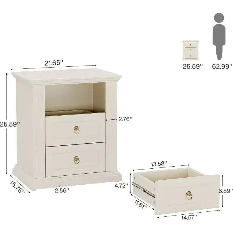 Comodino a 3 cassetti con cassetti portaoggetti – Tavolino da comodino in legno, beige