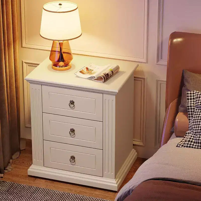 Comodino a 3 cassetti con cassetti portaoggetti – Tavolino da comodino in legno, beige