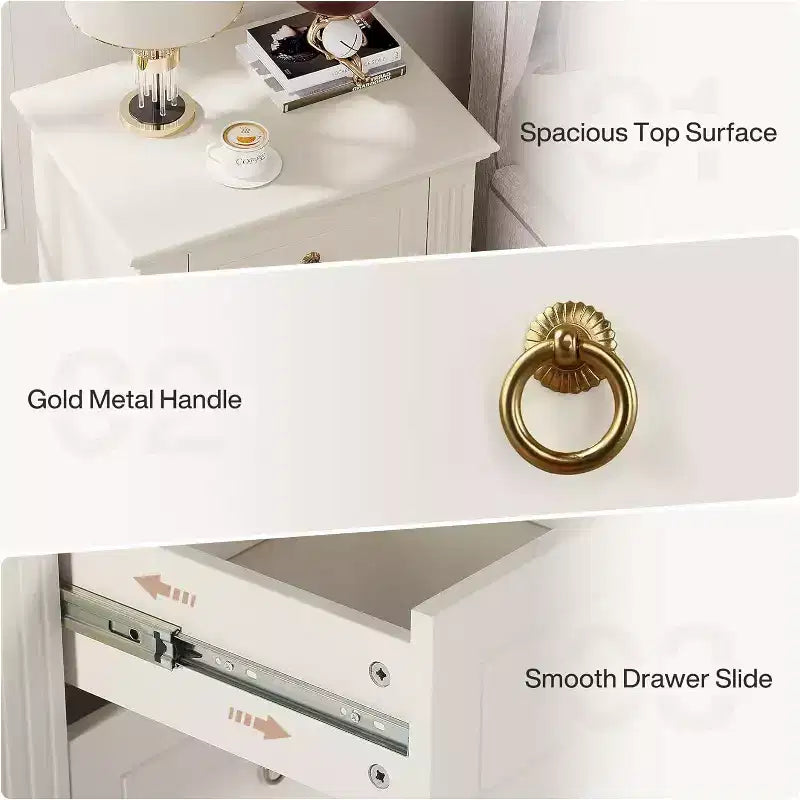 Comodino a 3 cassetti con cassetti portaoggetti – Tavolino da comodino in legno, beige