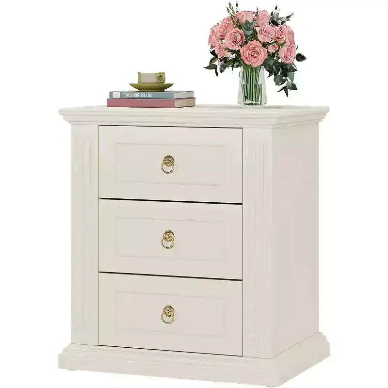 Comodino a 3 cassetti con cassetti portaoggetti – Tavolino da comodino in legno, beige